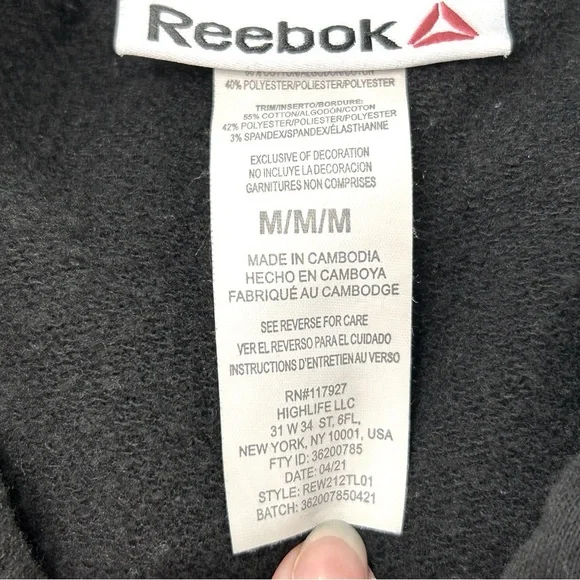 Reebok Black Crop Hoodie Sweatshirt Size Medium Women's - Picture 7 of 7